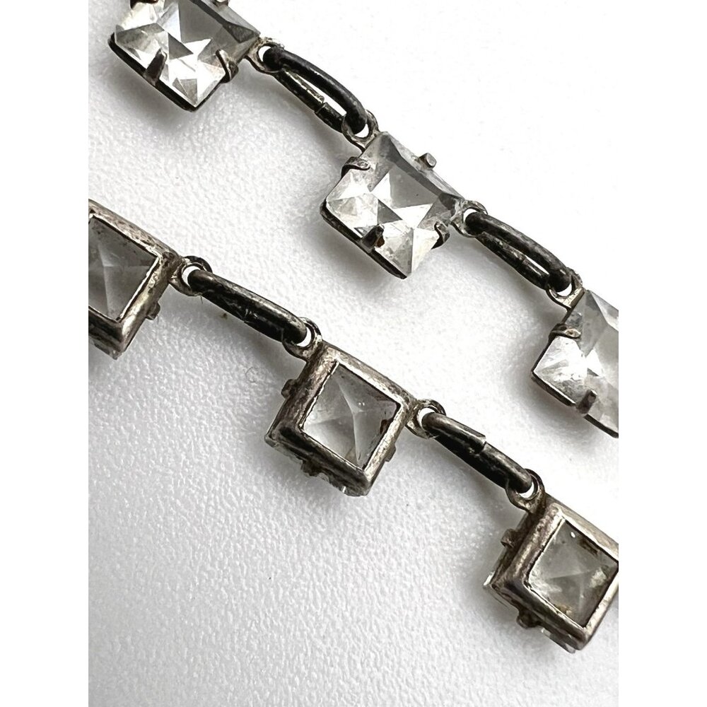 Antique Art Deco Dainty Sterling Silver Open Back Crystal Necklace - Picture 8 of 13